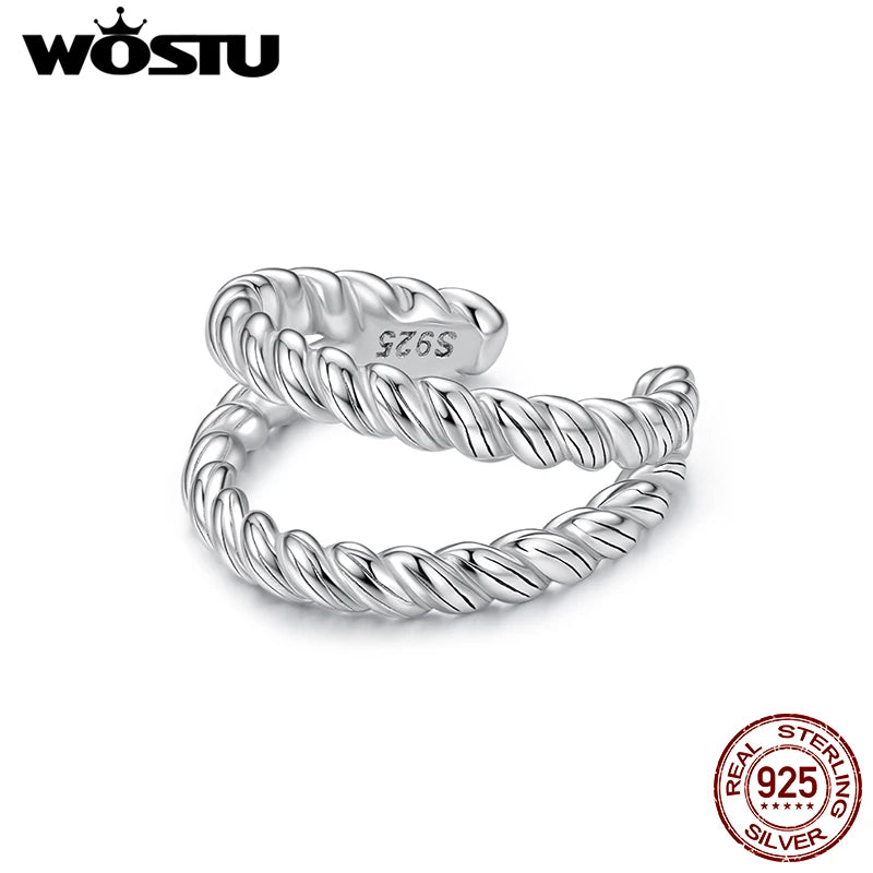 WOSTU Solid 925 Vintage Silver Stackable Twisted Ear Clip Huggies Earrings For Women, s925 Ball Studs Drogaonfly Ear Cuff Gift