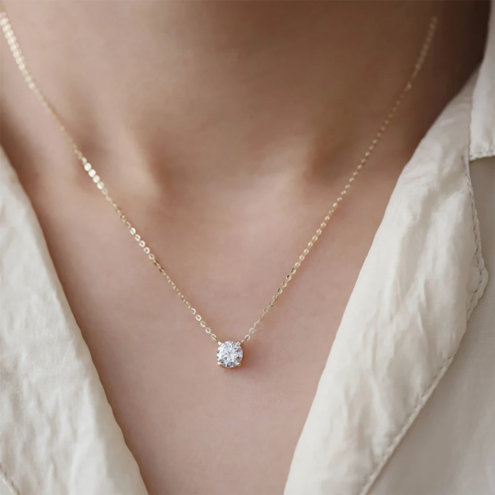 Serenity 1-5ct Yellow Gold Color Moissanite Necklace for Women Gift 925 Sterling Silver Sparkling Lab Diamond Pendant Neck Chain