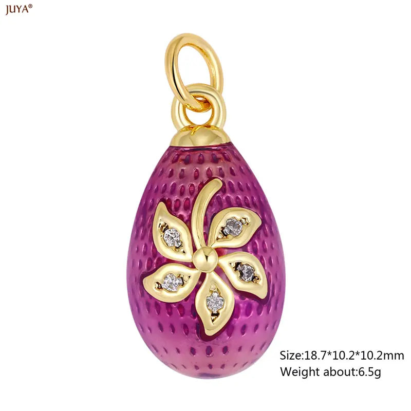 JUYA New 3D Water Drop Pendant Bohemia Type CZ Enamel Charm For DIY Women Necklaces Jewelry Making Accessories
