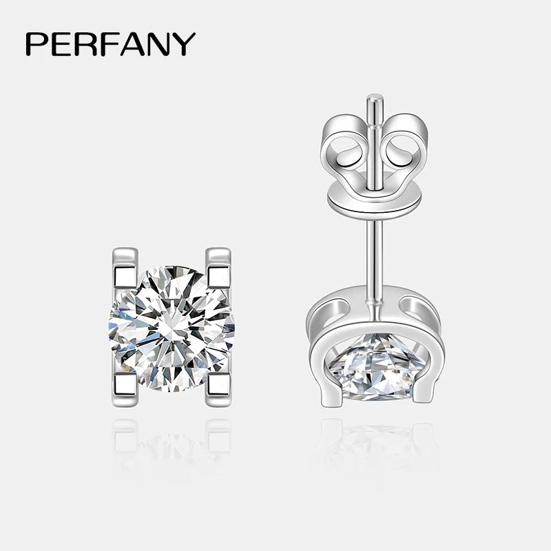 PERFANY 0.3-1CT Moissanite Stud Earrings Women S925 Pure Silver Classic Bull Head Laboratory Diamond Wedding Luxury Jewelry - Madeinsea©