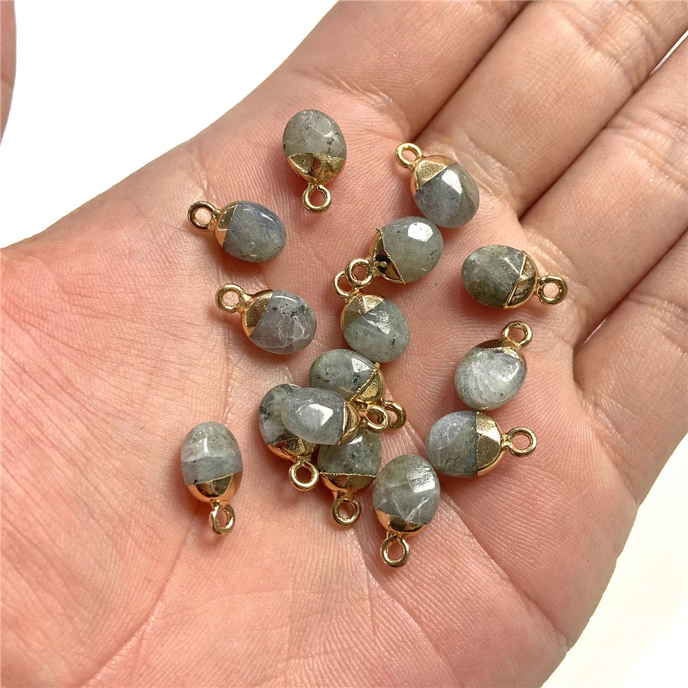 6x10mm Natural Faceted Oval Shape Stone Pendant Chalcedony Quartz Howlite Charms For Jewelry Making DIY Earring Accessories 5Pcs