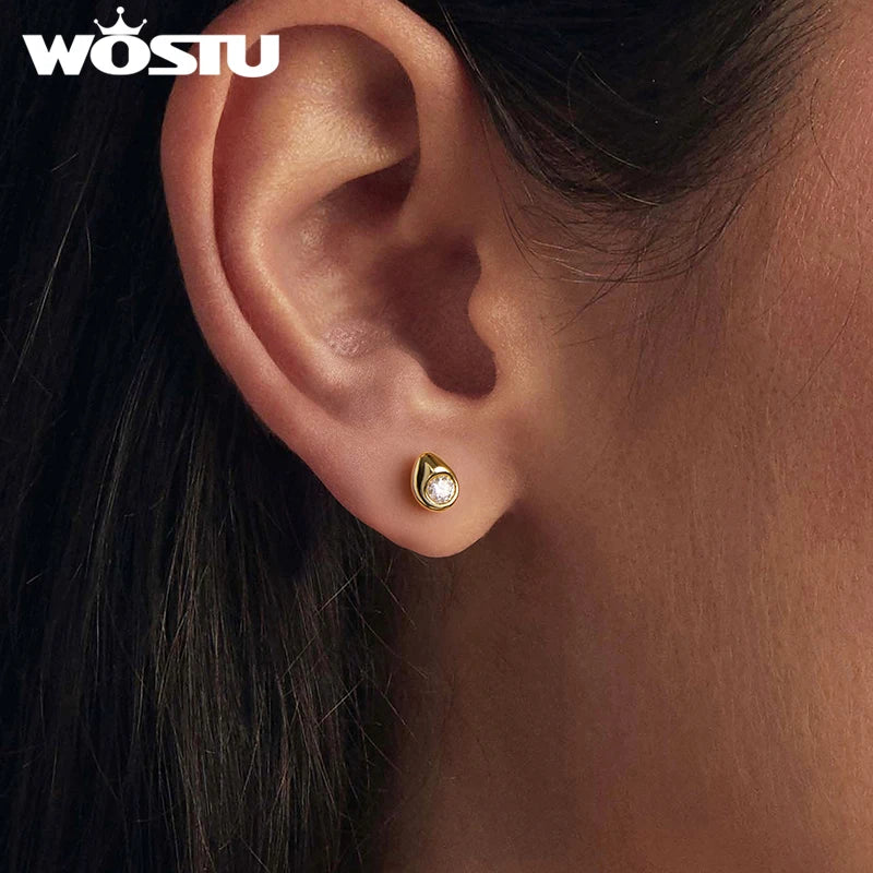 WOSTU Pear Style moissanite Stud Earrings For Women, 925 Sterling Silver 18K Gold Teardrop earrings Christmas Gift For her