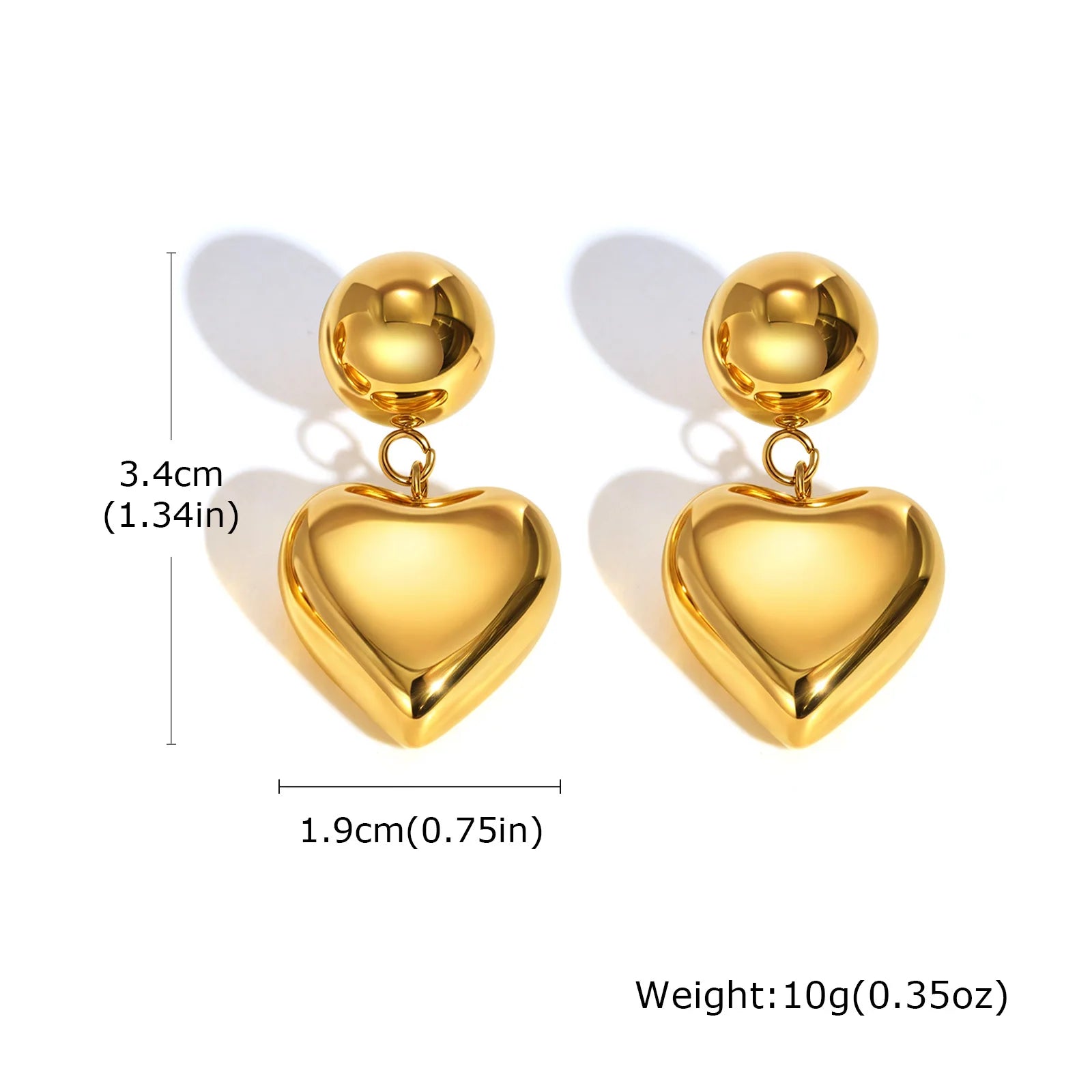 Vnox Hollow Bubble 3D Heart Dangle Drop Earrings Gift for Women Mom, Gold Plated Stainless Steel Anti Allergy Piercing Earrings