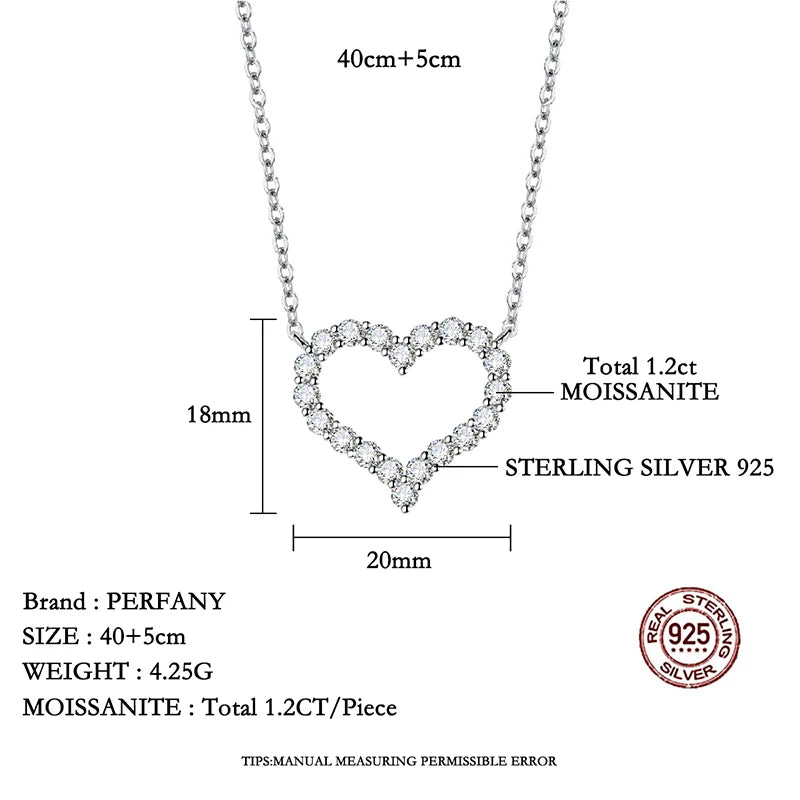 PERFANY 2CT Moissanite Necklace for Women S925 Pure Silver Heart Design Laboratory Diamond Pendant Luxury Jewelry Party Gift - Madeinsea©