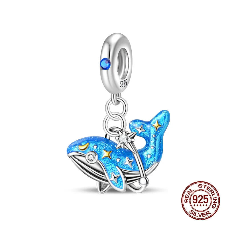 Summer 925 Sterling Silver Luminous Ocean Pendants Crab Whale Shark Charms Beads Fit 925 Original Bracelet Fine DIY Jewelry Gift