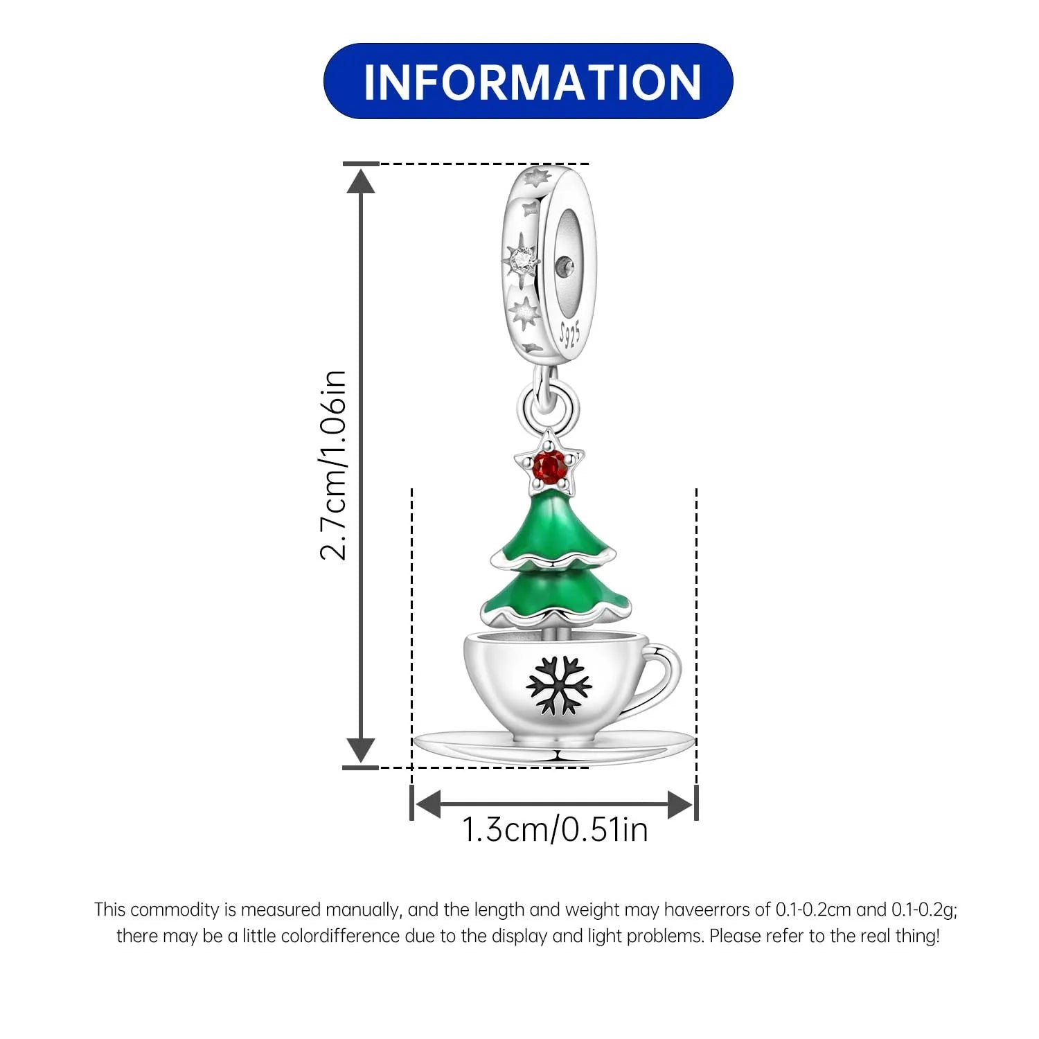 PANPOKI 925 Sterling Silver Christmas Tree Coffee Pendants Bracelet Charms Fit Women Jewelry Party Beads DIY Trendy Gifts