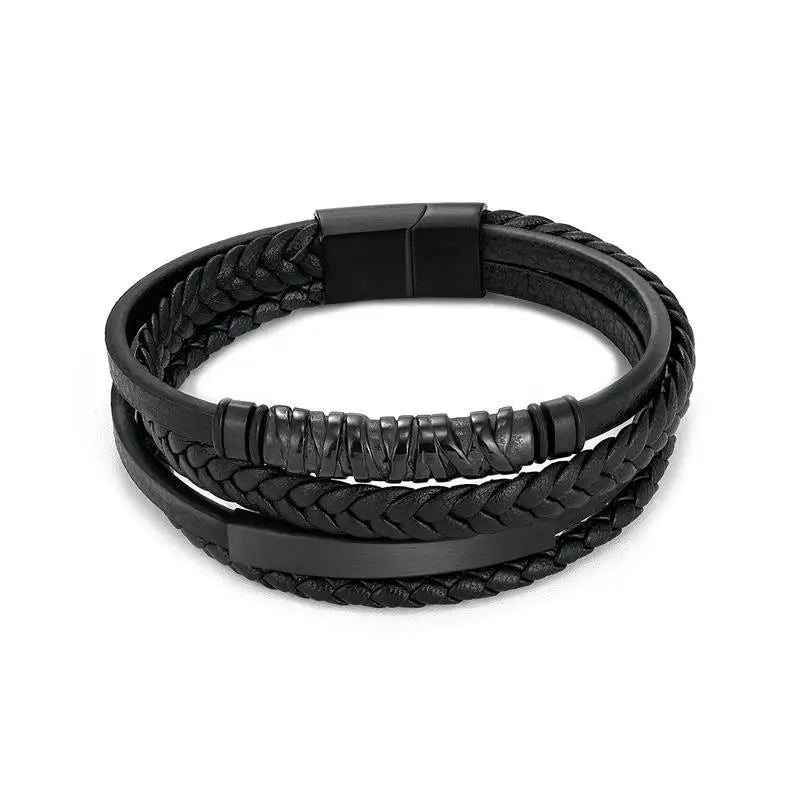 Multilayer Stainless Steel Insert Bracelet Viking Leather Bracelets for Men Punk Jewelry Homme Accessories custom logo