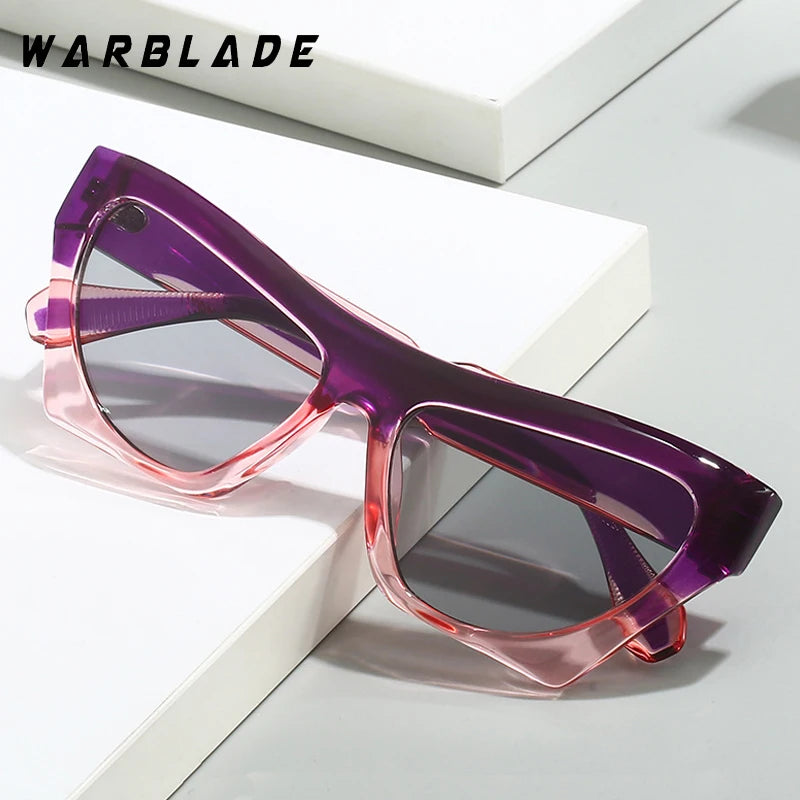 Fashion Double Color Cat Eye Sunglasses Luxury Brand Design Women Shades Thicken Frame Retro Punk Men Trending Sun Glasses UV400