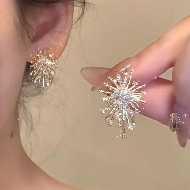 Sparking Snowflake Earrings For Women Shiny Zircon Imitation Pearl Firework Exquisite Earring Christmas New Year Party Jewelry