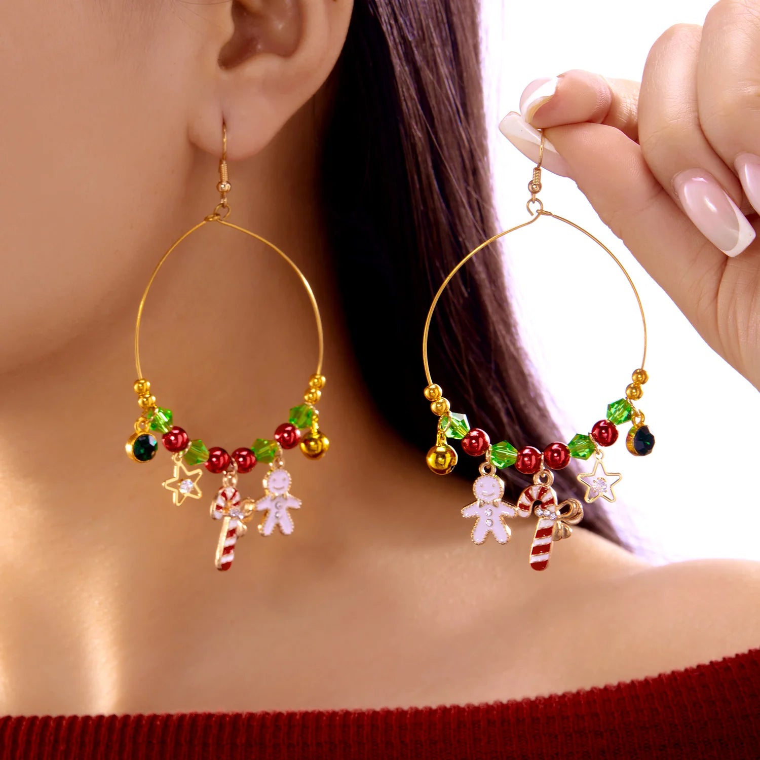 Christmas Cute Santa Claus Snowflake Dangle Earrings for Women Colorful Crystal Beaded Zircon Earrings New Year Party Jewelry