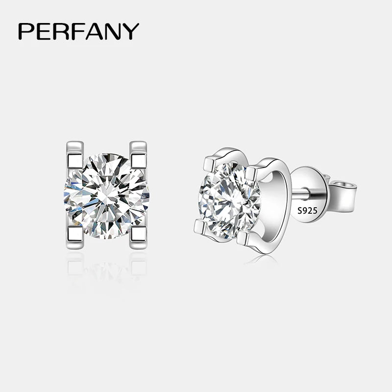 PERFANY 0.3-1CT Moissanite Stud Earrings Women S925 Pure Silver Classic Bull Head Laboratory Diamond Wedding Luxury Jewelry - Madeinsea©