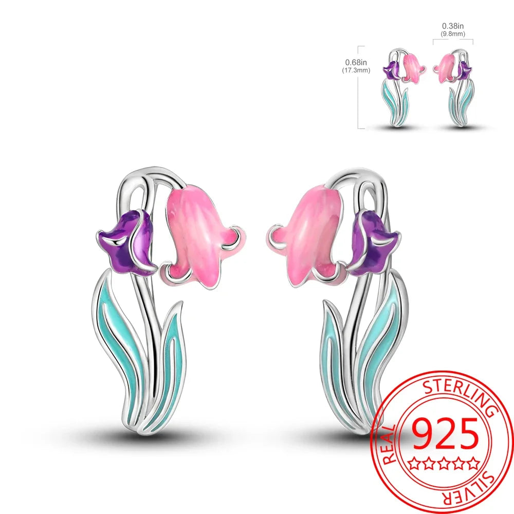Ear Ring Series 925 Sterling Silver Star Moon Unicorn Tulip Flower Butterfly Bee Geometry Earrings Ladies Pairing with Jewelry