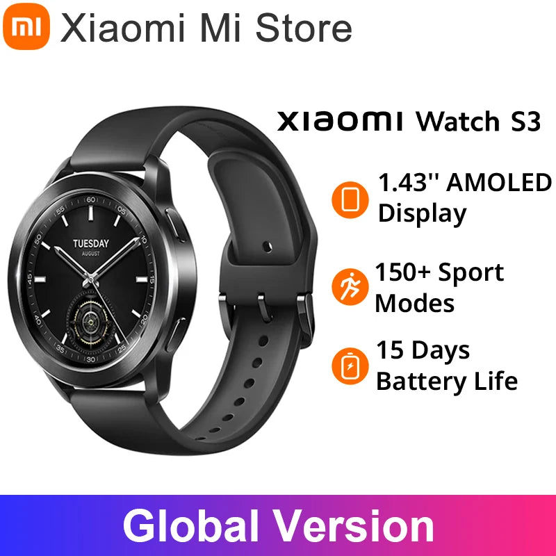 Globale Version Xiaomi Watch S3 Smart Watch 1,43 Zoll AMOLED-Bildschirm Blutsauerstoffmonitor 5 ATM wasserdicht 150+ Sportmodi