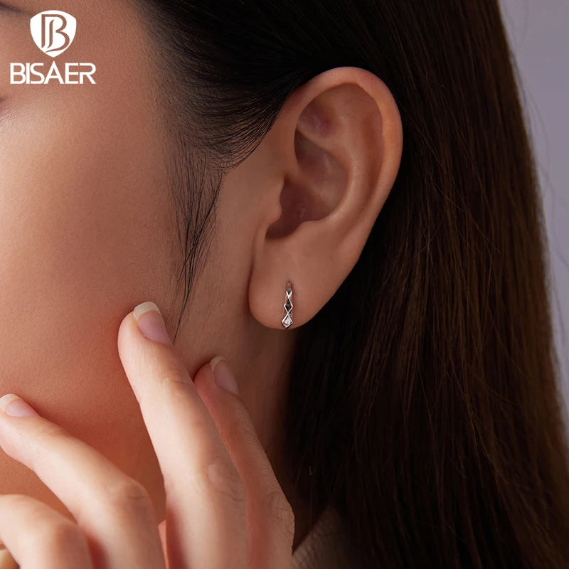 BISAER 925 Sterling Silver Heart Tassel Hook Earrings Metal Texture Earrings Hypoallergenic for Women Party Fine Jewelry Gift