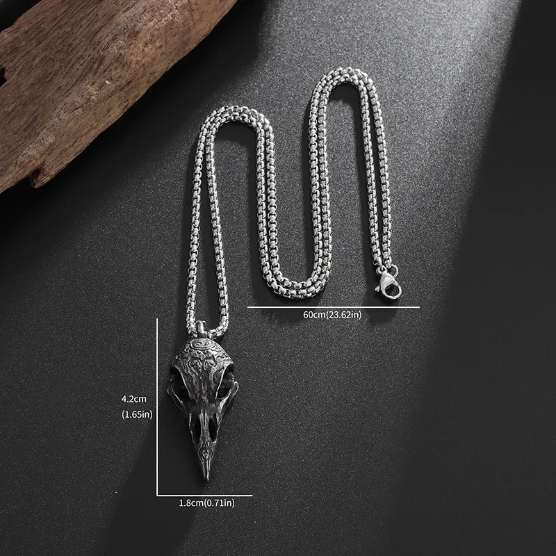 Retro Nordic Style Crow Skull Pendant Animal Bird Necklace for Men Personalized Jewelry Lucky Amulet Gift