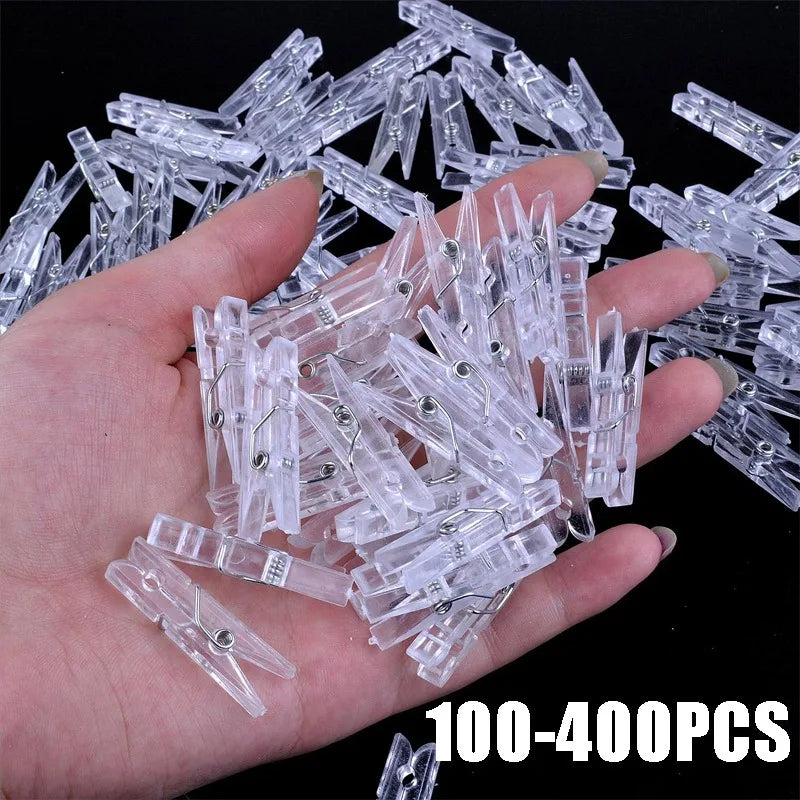 100-400PCS 25mm Clothes Photo Paper Peg Pin Clothespin Craft Clips Party Mini Spring Clear Transparent Clips Home Decoration