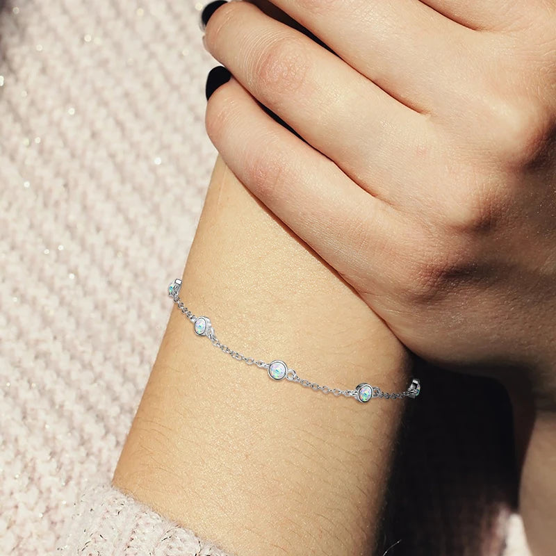 OXTAO Real 925 Silver Artificial White Opal Bolo Bracelet Adjustable Chain Fashion Women's Bracelet Jewelry Gift Wholesale