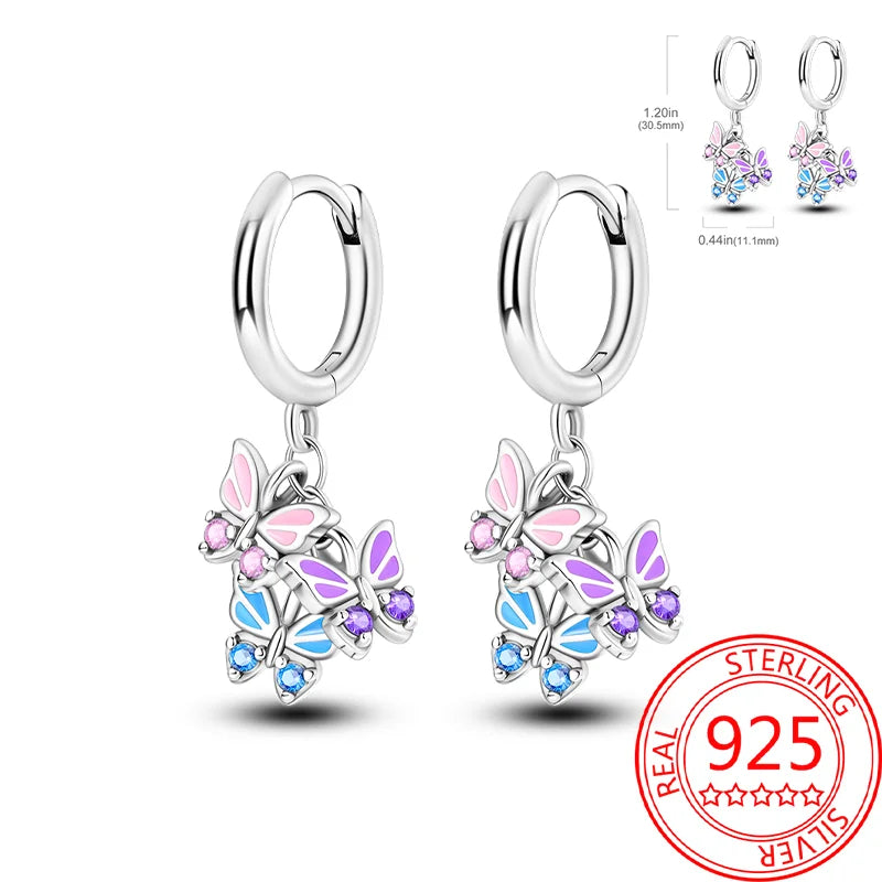 Pink Series 925 Sterling Silver Romantic Flower Butterfly Unicorn Tulip Geometry Earrings Boutique Fine Jewelry Gifts for Women