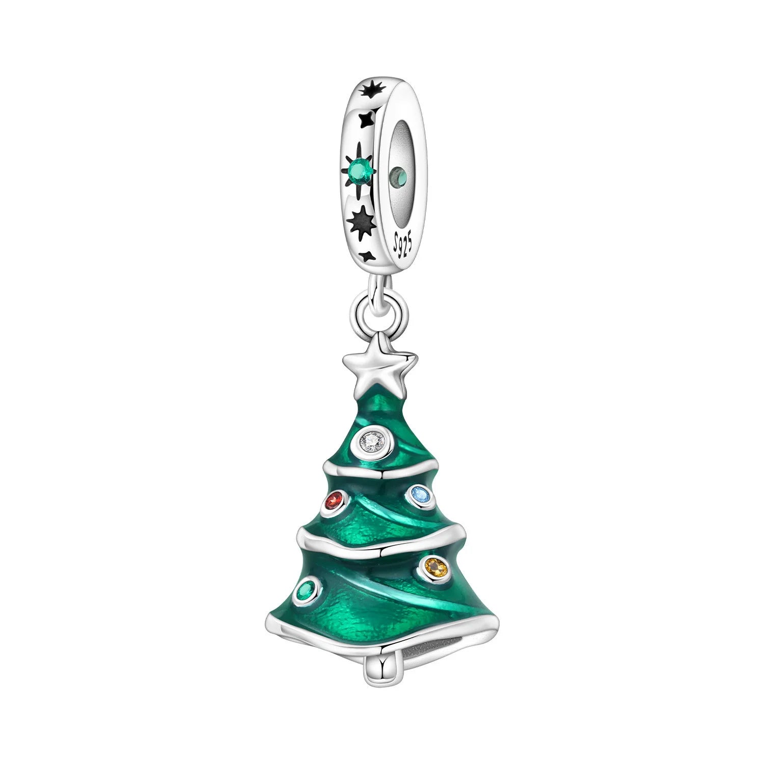 PANPOKI 925 Sterling Silver Christmas Tree Decoration Beads Original Pendants Bracelet Charm Jewelry Party DIY Trendy Gifts