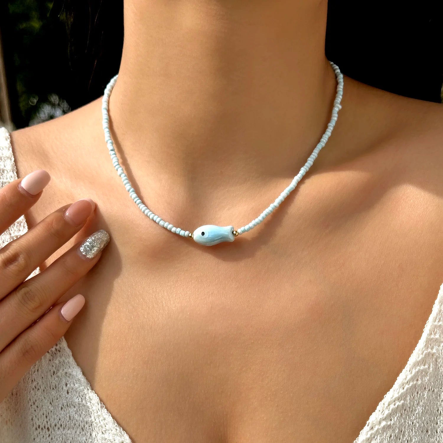 Colorful Ceramic Fish Beaded Necklace For Women Unisex Handmade Rice Beads Choker Beach Party Aesthetic Charm Jewelry Gifts