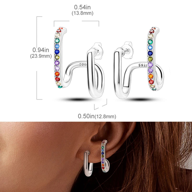Earrings 925 Sterling Silver Stud Earrings Unicorn Star Zircon Stud Hoop Earrings For Women Girls Lovely Fashion Jewelry Gift