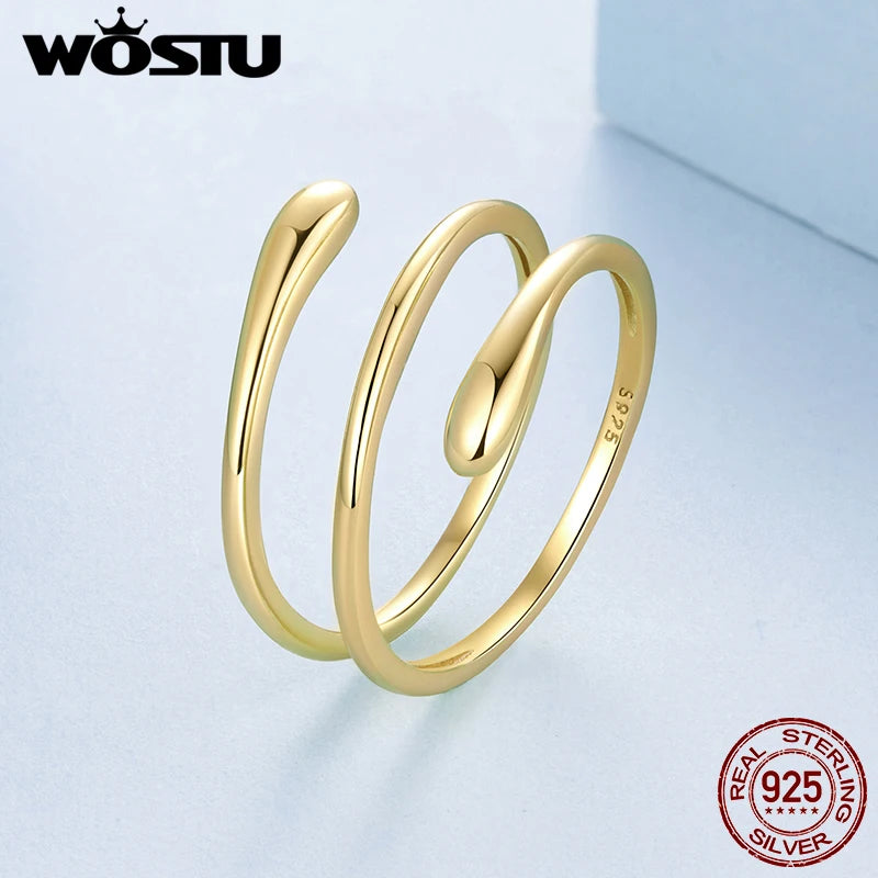 WOSTU S925 Sterling Silver Twist Open Ring For Women, Stackable Gold and Silver Spiral Ring Minimalist Jewelry Party Dating Gift