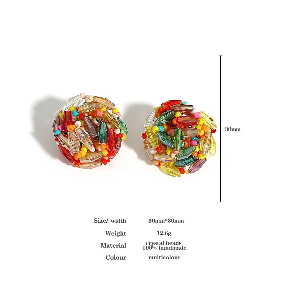 AENSOA Multicolor Crystal Seed Beads Round Stud Earrings for Women Bohemia Geometric Beaded Earrings Handmade Jewelry 2023