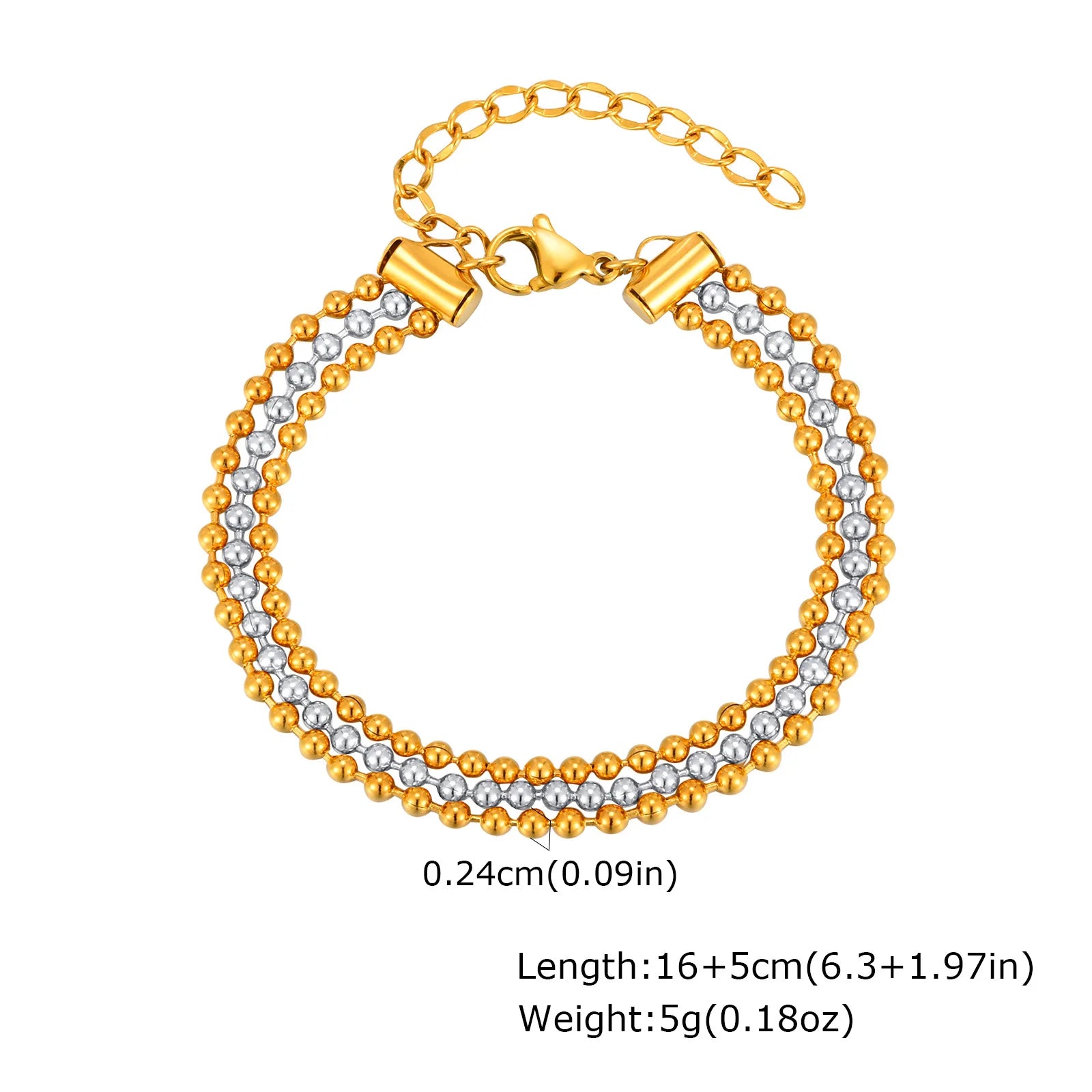 Vnox Multi Layer Beaded  Bracelet For Women,Stainless Steel Waterproof Jewelry,Fashion Gold Plated Adjustable Chain Bracelet