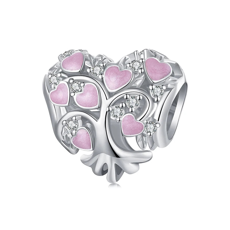 WOSTU 925 Sterling Silver Tree of Life Pendant Charms For Original Bracelet , s925 Blue CZ Moon Tree Beads Family Love Gift