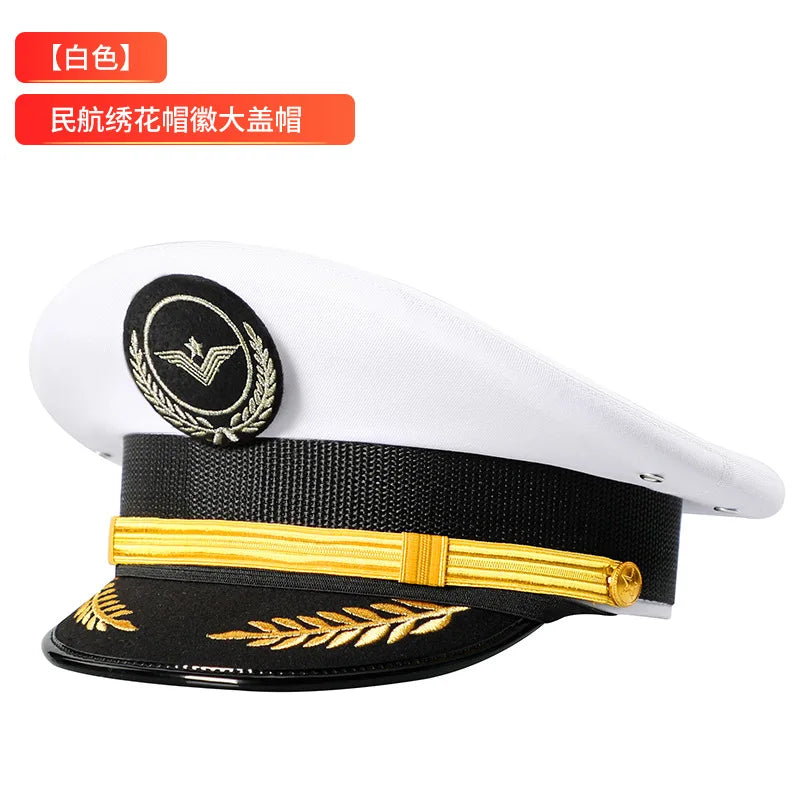 Vintage Officer Peaked Cap Classic Design Adjustable Strap for Aviation Navy Captain Security Railway Personnel Unisex Fits Most