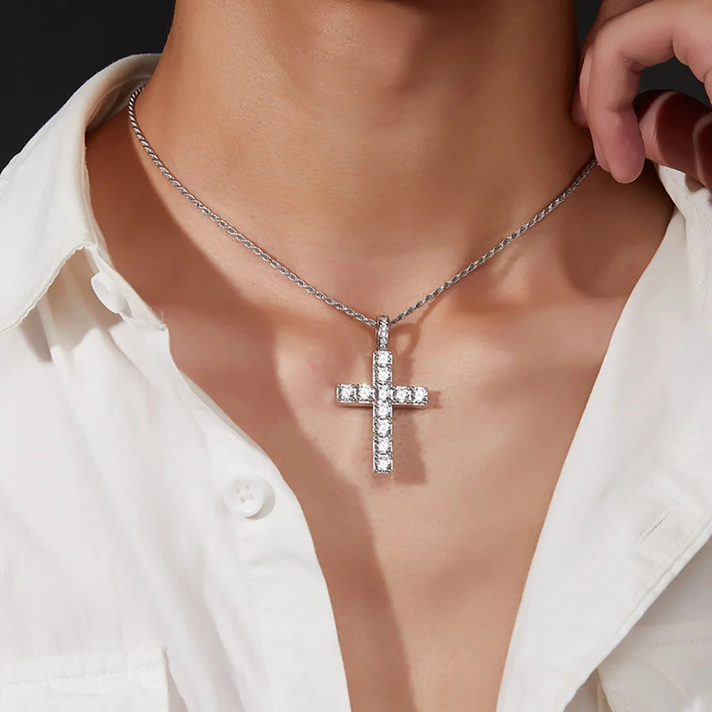 Serenity 5.5ct D Moissanite Cross Necklace for Women Men Gift 100% S925 Sterling Silver 1.6mm Rope Chain Jesus Pendant Necklace - Madeinsea©