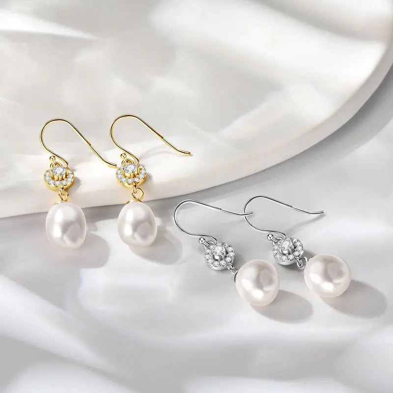 OXTAO Baroque Freshwater Pearl 9-10mm Stud Earring for Ladies Real 925 Silver Hook Piercing Earrings Jewelry Korean Wholesale