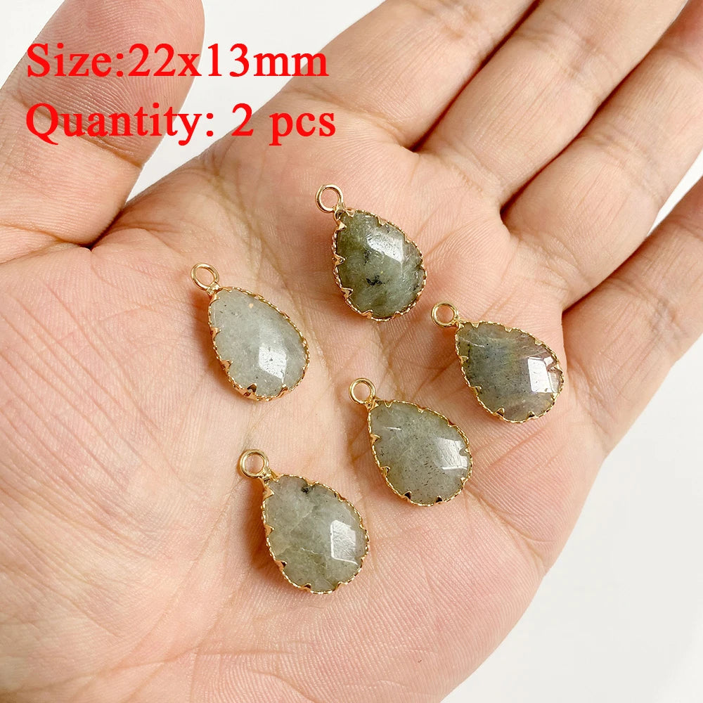 2PCS Natural Flash Labradorite Stone Pendant Irregular Shape Fashion Flash Labradorites Charms Connector For Jewelry Making DIY