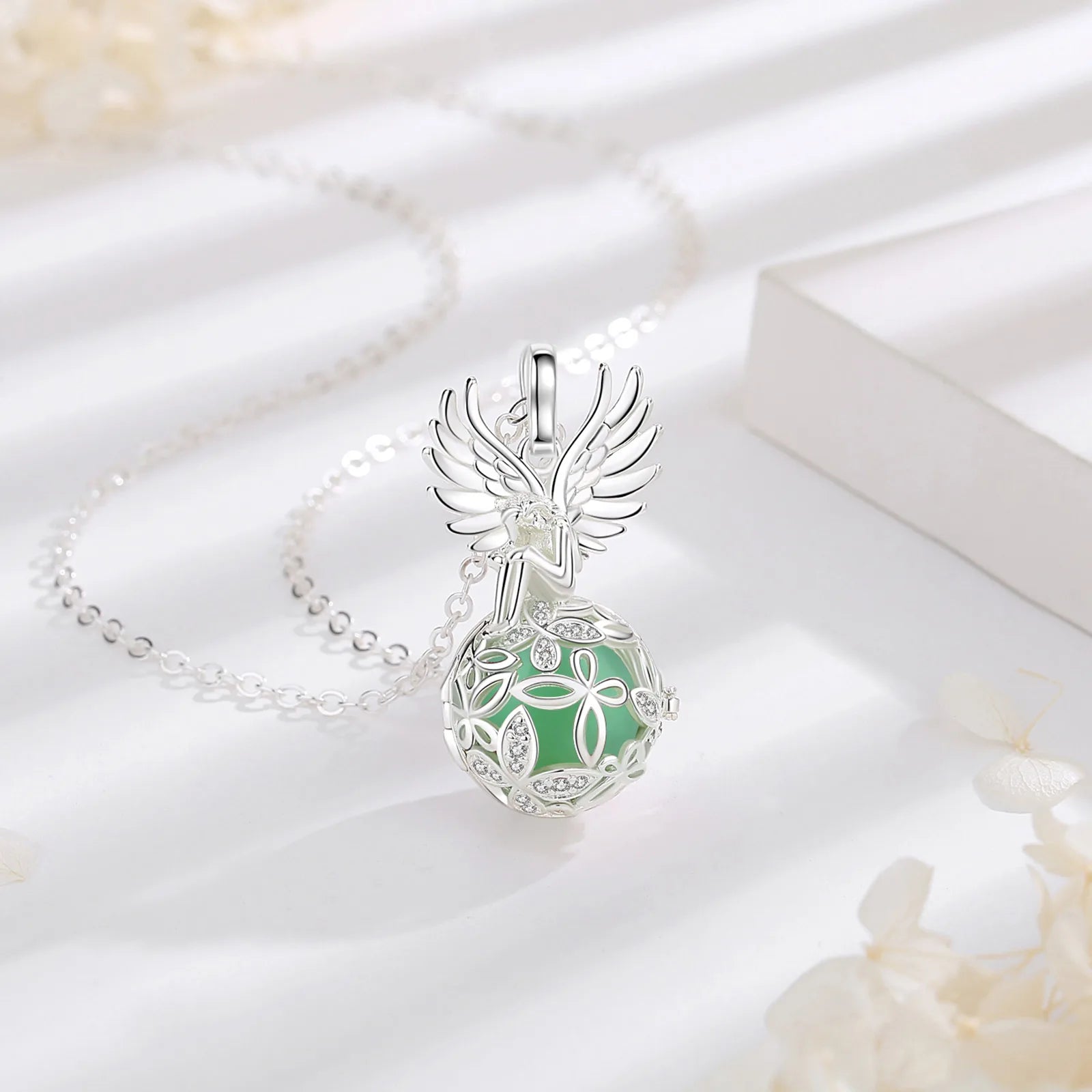 Eudora Angel Girl Flower Cage Necklace Amethyst Energy Healing Crystal Stone Jade Lapis Pendant Spiritual Jewelry Obsidian Gift