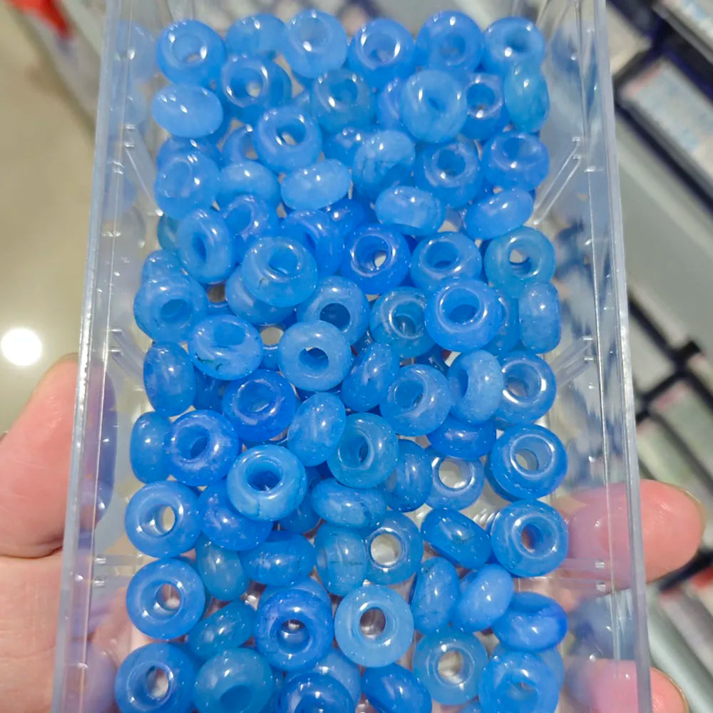 5PCS Natural Big Hole Round Abacus Bead 14mm Opal Tiger Eye Jade Hollow Stone Pendant For Jewelry Making Necklace Earrings DIY