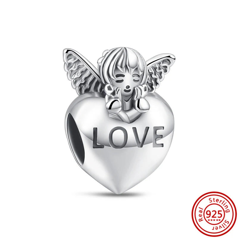 Authentic 100% 925 Sterling Silver Fit Original Pantaro Charms Bracelet Heart Round Style Simple Beads Women DIY Jewelry Making