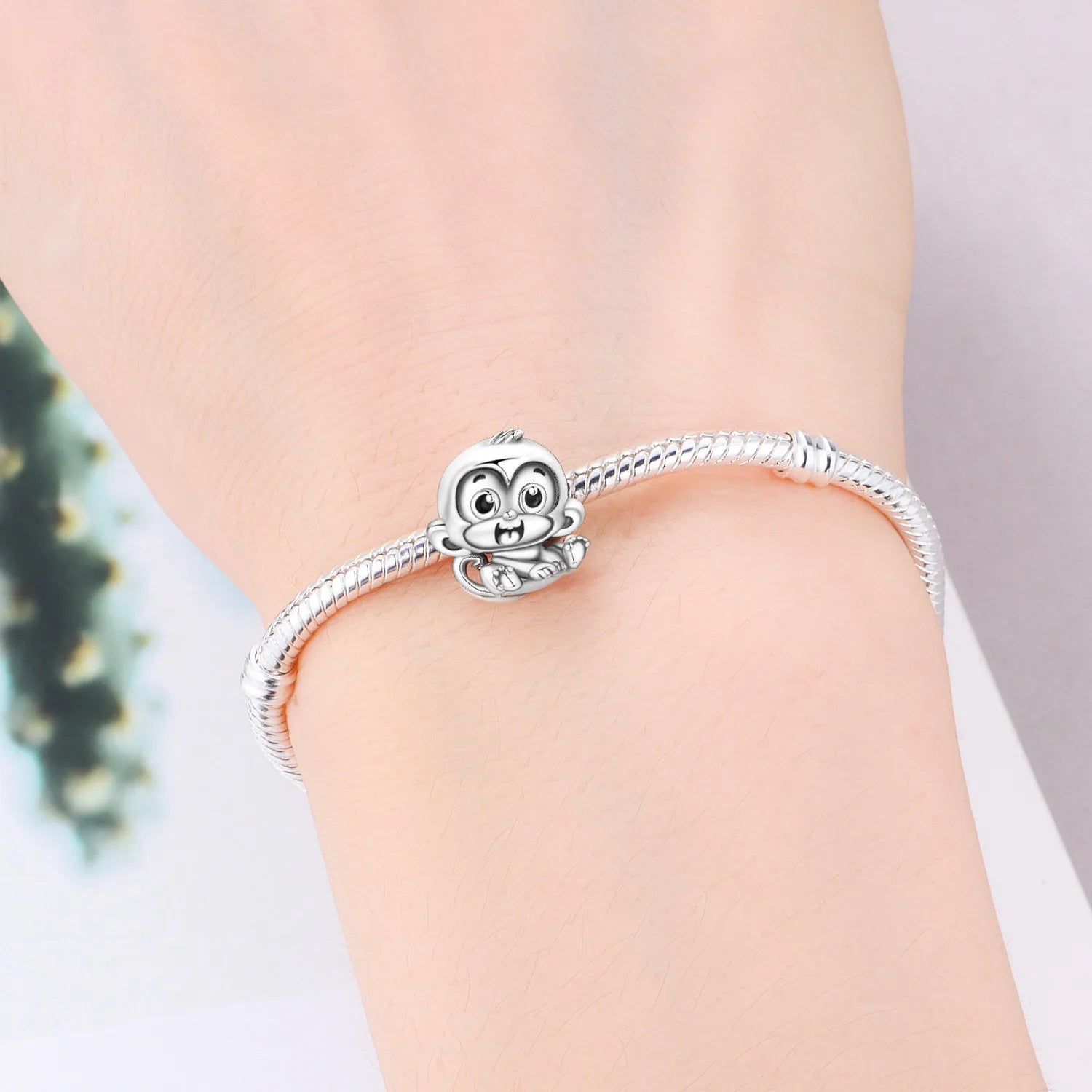 PANPOKI 925 Sterling Silver Cute Monkey Animals Beads Original Pendants Bracelet Charm Jewelry Party DIY Trendy Gifts
