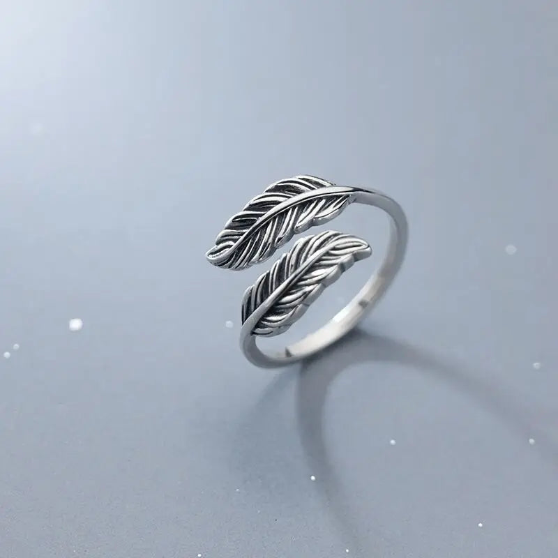 Buyee 925 Sterling Silber Kleiner Ring Finger Ausgezeichnete Feder Süß Offener Ring für Frau Mode Party Feiner Schmuck Kreis Geschenk