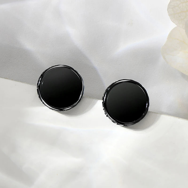 Nordic Viking Rune Personalized 8mm Natural Black Agate Ear Stud 925 Sterling Silver Men Women Hiphop Earrings Fashion Gift