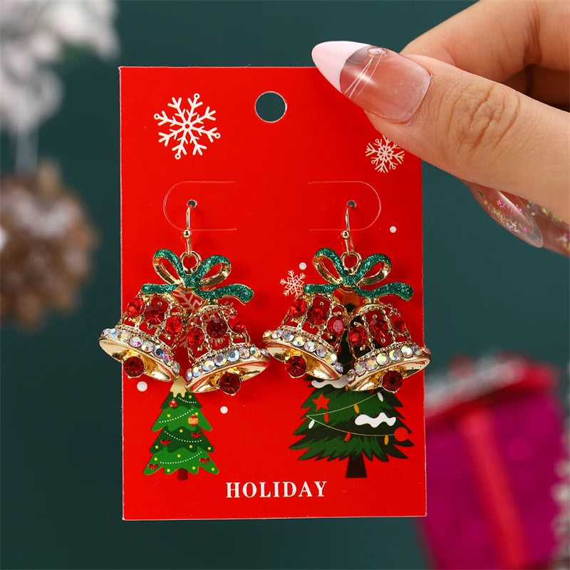 Christmas Drop Earrings For Women Shiny Rhinestone Santa Claus Xmas Tree Snowman Elk Snowflake Long Tassel Dangle Earring Gifts