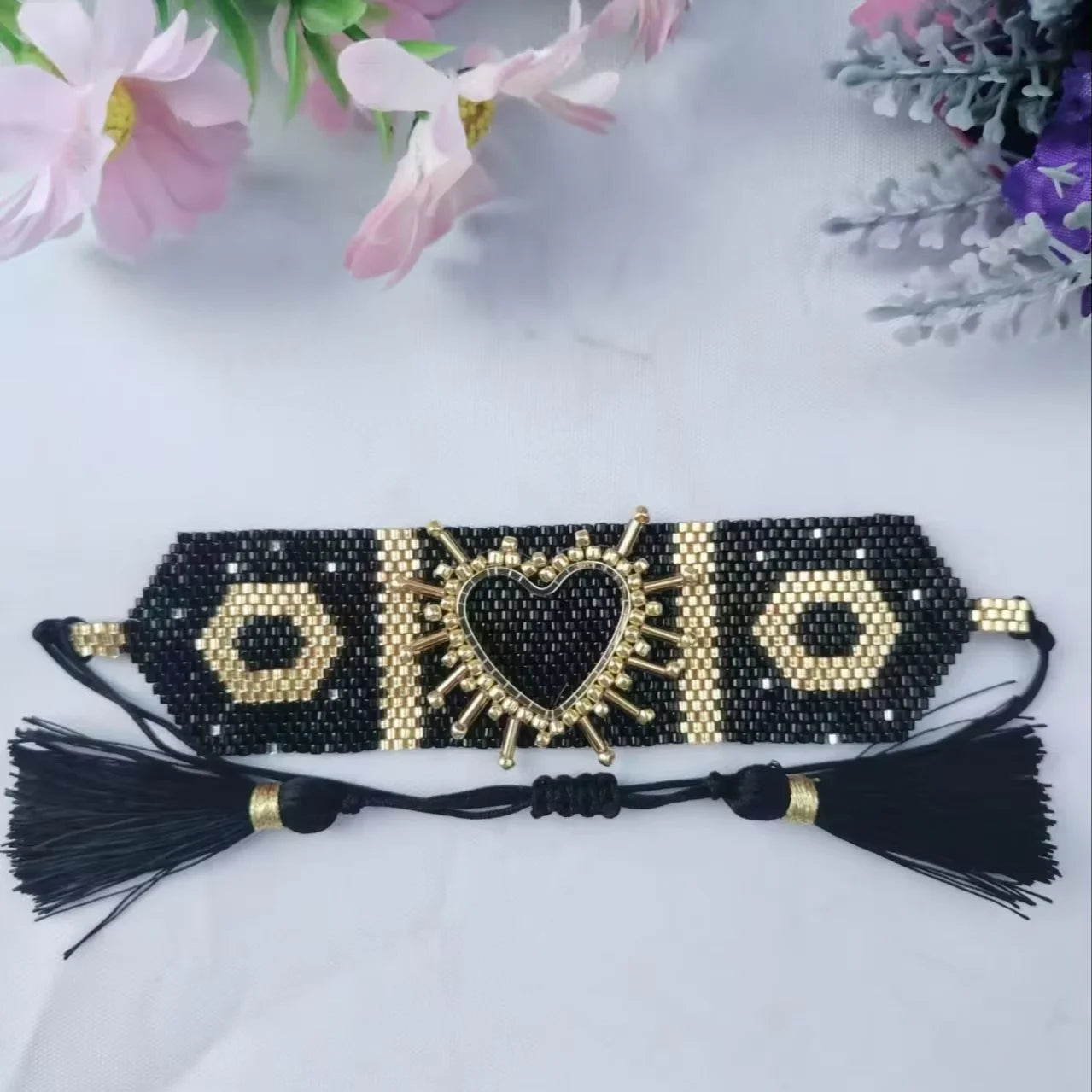 Beaded bracelet Black Hand knitting Originality Heart Arrow Geometry Fesign Bohemia Tide Adjustable Simple Rice bead bracelet se