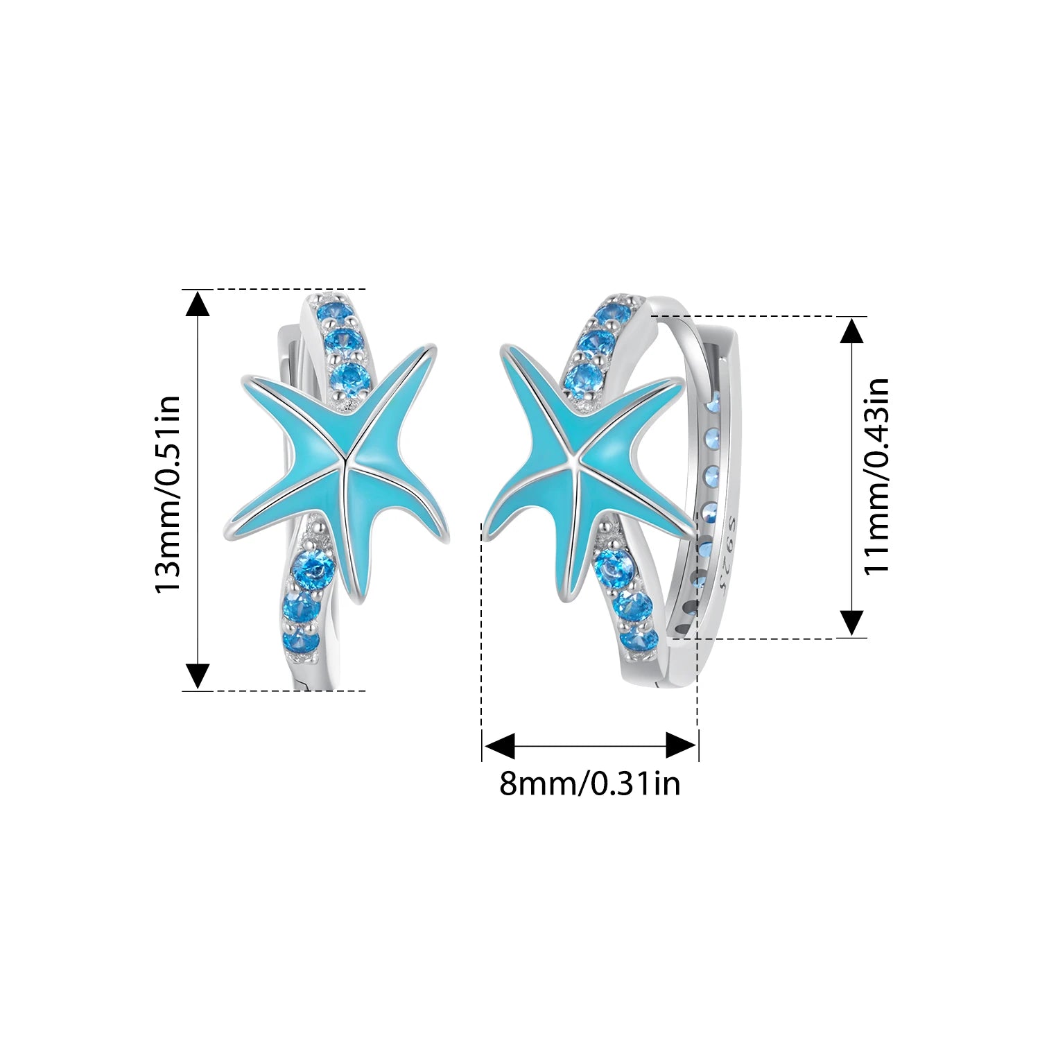 BISAER 925 Sterling Silver Seahorse Stud Earrings Starfish Turtle Fish Hoop Earrings for Party Unisex Fine Jewelry Holiday Gift