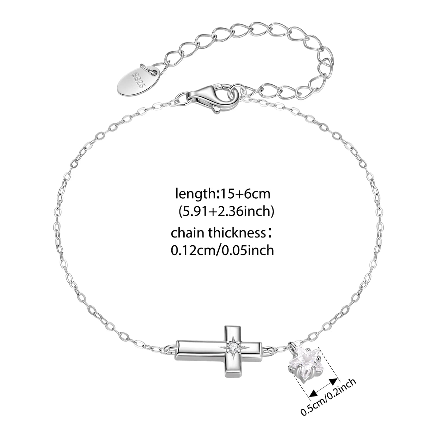 BAMOER 925 Sterling Silber Sternenkreuz-Armband mit Zirkonia-Sternanhänger, verstellbar, perfektes Geschenk für Damen – ideal für Sommer und Alltag
