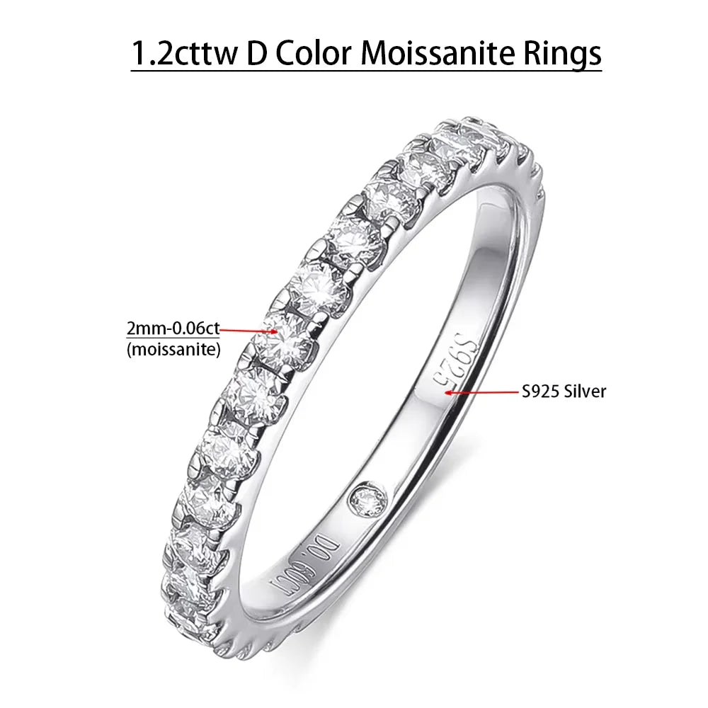 Serenity 2mm D Color Moissanite Rings for Women Man Gift 100% S925 Sterling Silver Lab Diamond Row Rings Plated 18K Fine Jewelry - Madeinsea©