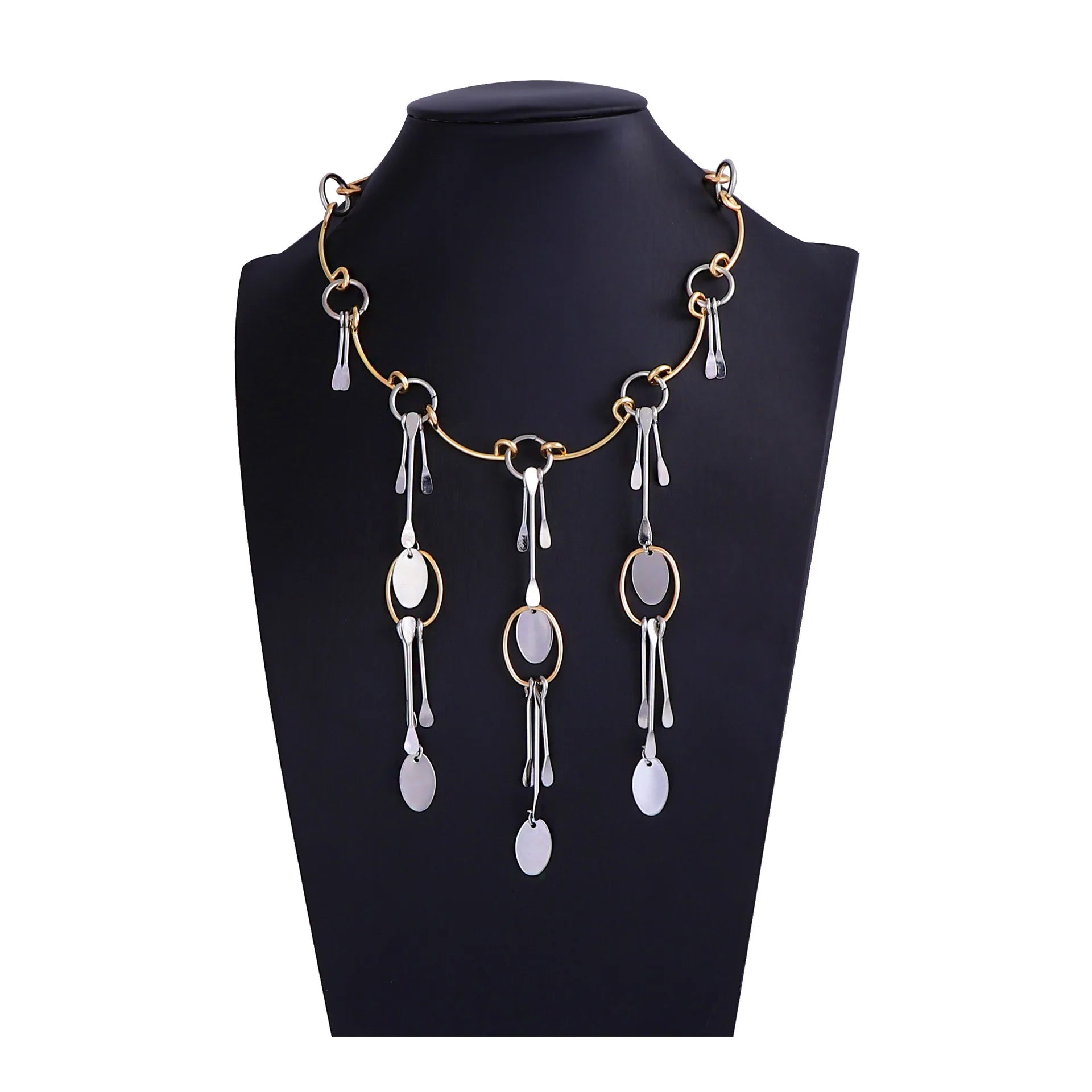 ZAA Metal Geometric Splicing Pendant Necklace