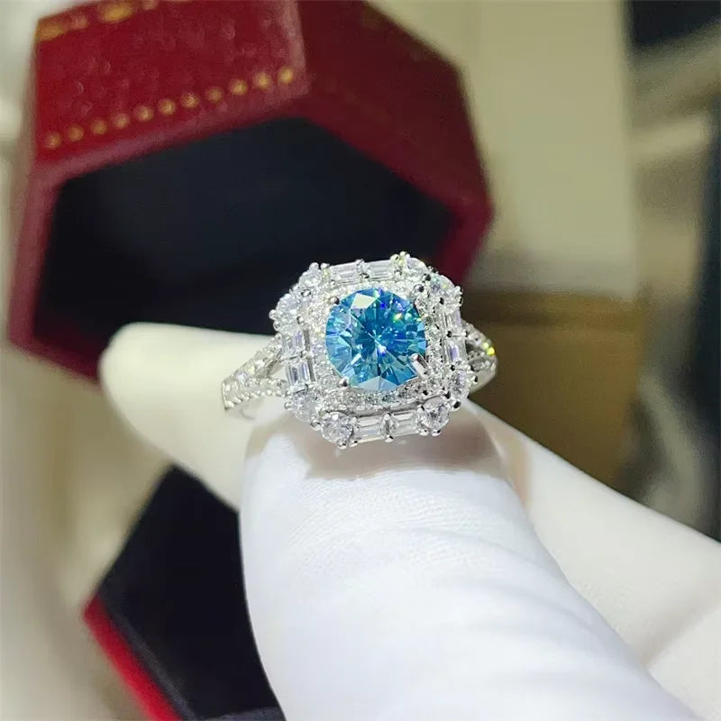 1ct Princess Paraiba Moissanite Rings for Women Gift Solid s925 Silver Blue Green Lab Diamond Eternity Rings Plated 18K Jewelry - Madeinsea©