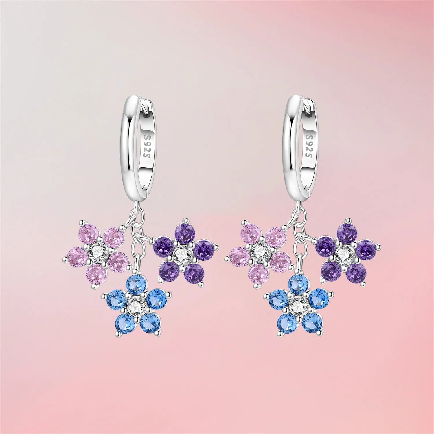 PANPOKI 925 Sterling Silver Colorful Zircon Flower Drop Earrings Women Earrings Charm Trend Versatile Party Jewelry Trendy Gift