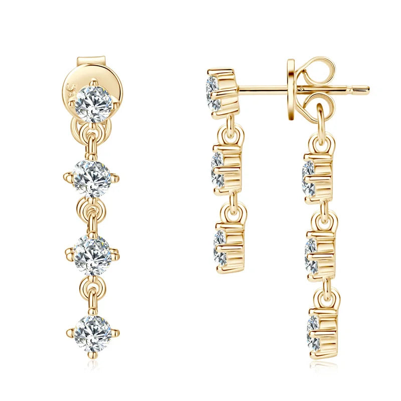 OXTAO 925 Sterling Silver Tassel Chain Earrings 3mm Real Moissanite Drop Earrings Classic Engagement Wedding Jewelry Gift