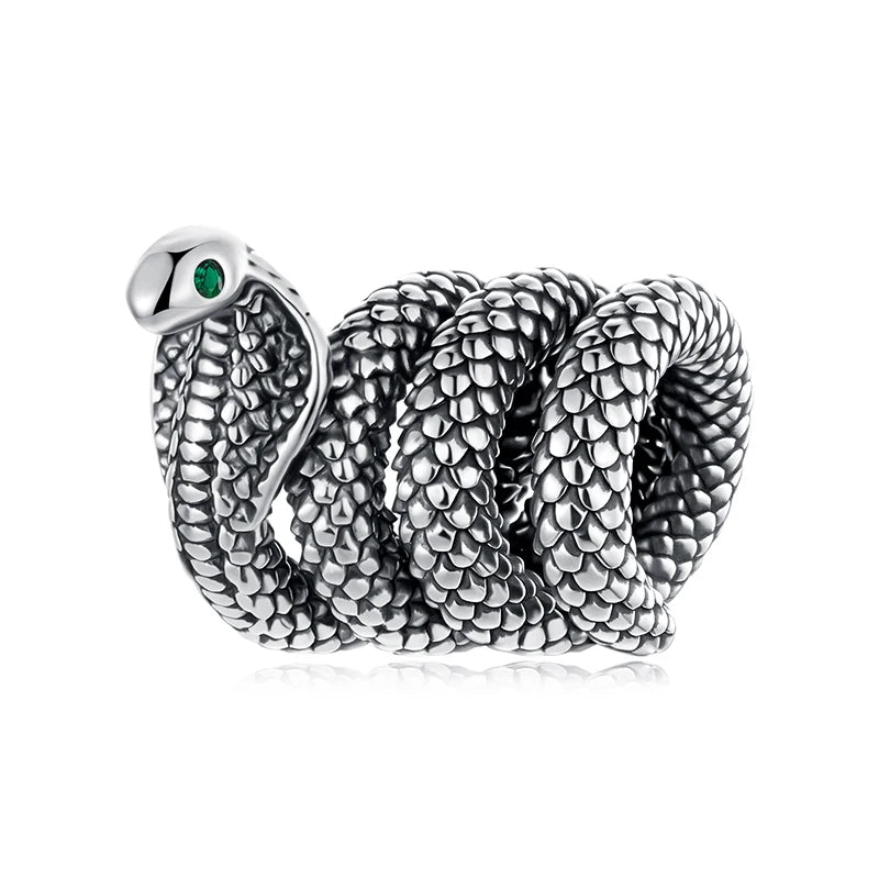 WOSTU 925 Sterling Silver Medusa Head Charm Snake Beads Rainbow Crystal Pendant  for Bracelet Making Unique DIY Gift