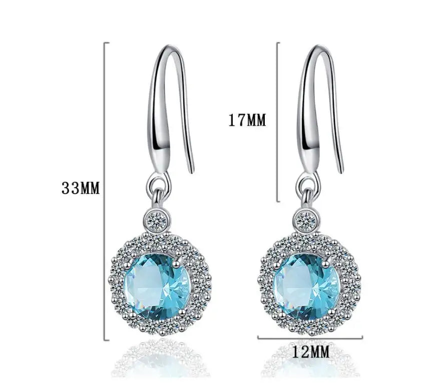 Round Genuine Red Garnet 925 Sterling Silver Drop Earrings for Women Fashion Engagement Jewelry Birthstone Brincos de Prata